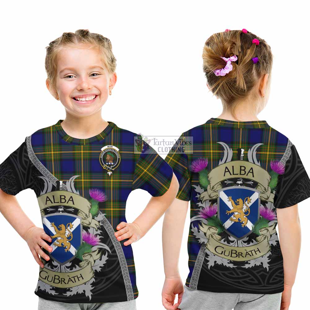 Tartan Vibes Clothing Muir Tartan Family Crest Kid T-Shirt Lion Rampant Royal Thistle Shield Celtic Inspired