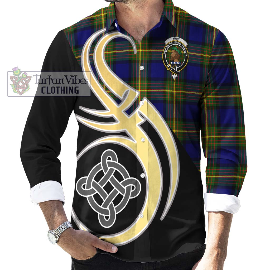 Muir Tartan Long Sleeve Button Shirt with Family Crest and Celtic Symbol Style - Tartan Vibes Clothing