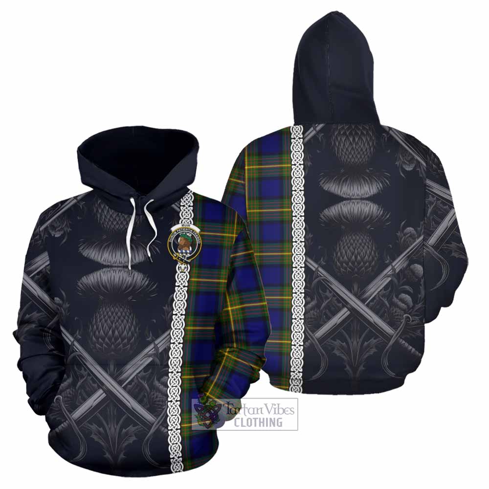 Tartan Vibes Clothing Muir Tartan Hoodie with Family Crest Cross Sword Thistle Celtic Vibes