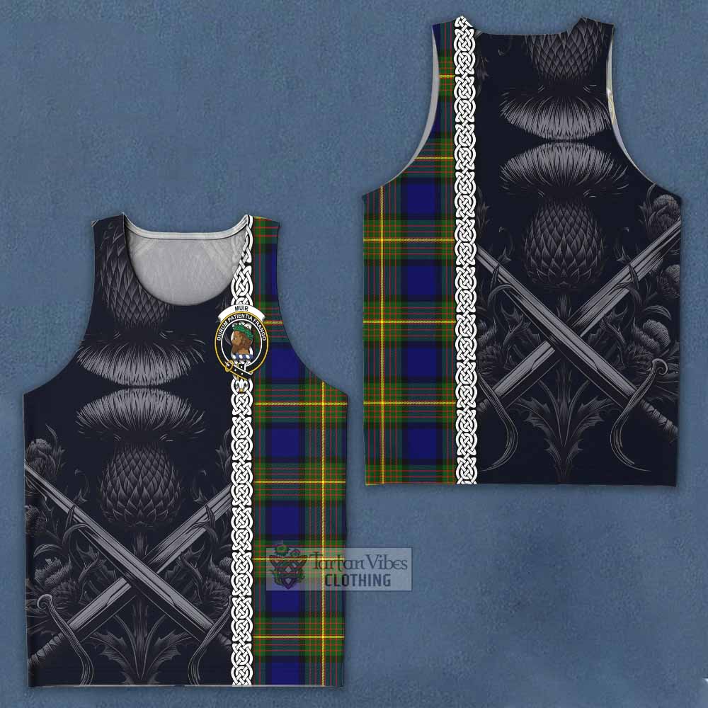 Tartan Vibes Clothing Muir Tartan Men's Tank Top with Family Crest Cross Sword Thistle Celtic Vibes