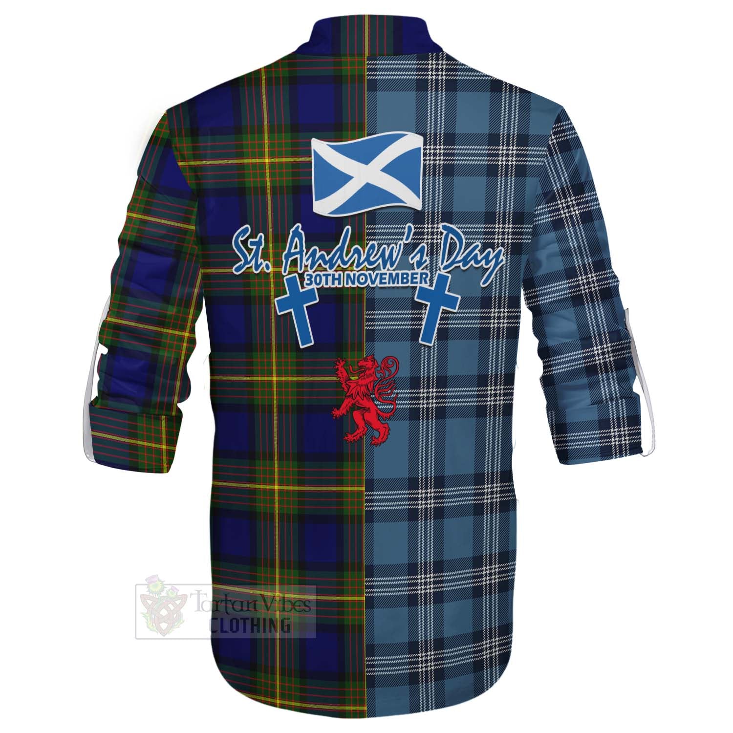 Tartan Vibes Clothing Muir Tartan Ghillie Kilt Shirt Happy St. Andrew's Day Half Tartan Style