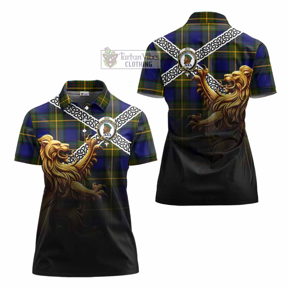 Tartan Vibes Clothing Muir Crest Tartan Women's Polo Shirt with Golden Lion Emblem Celtic Style