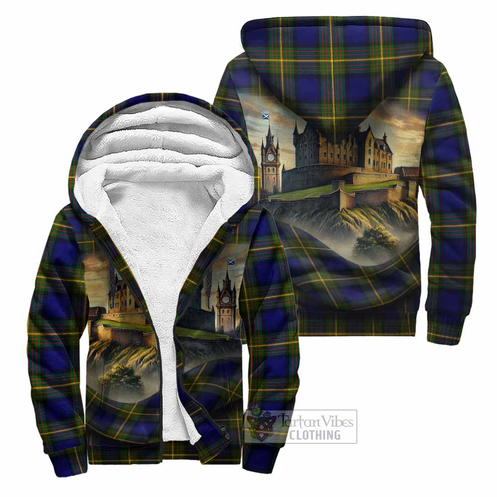 Tartan Vibes Clothing Muir Tartan Family Crest Sherpa Hoodie with Scottish Ancient Castle Style