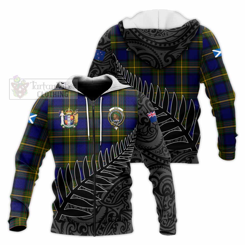Tartan Vibes Clothing Muir Crest Tartan Knitted Hoodie with New Zealand Silver Fern Half Style