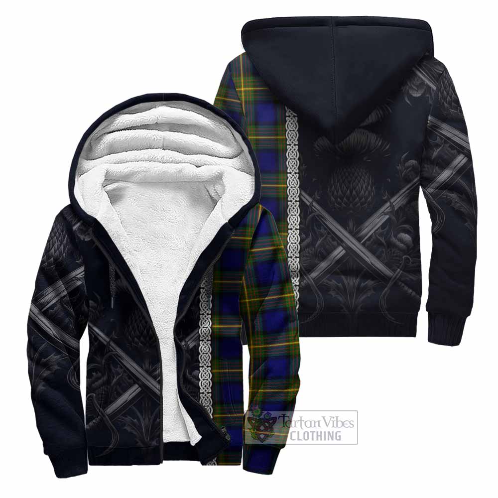 Tartan Vibes Clothing Muir Tartan Sherpa Hoodie with Family Crest Cross Sword Thistle Celtic Vibes