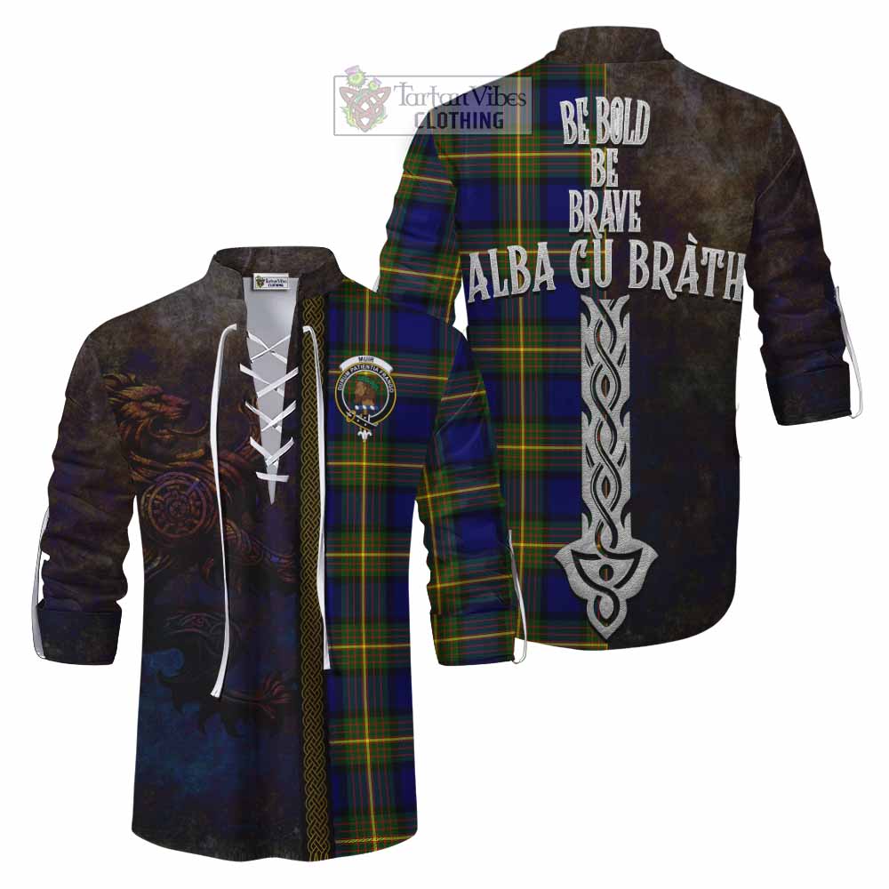 Tartan Vibes Clothing Muir Tartan Family Crest Ghillie Kilt Shirt Alba Gu Brath Be Brave Lion Ancient Style