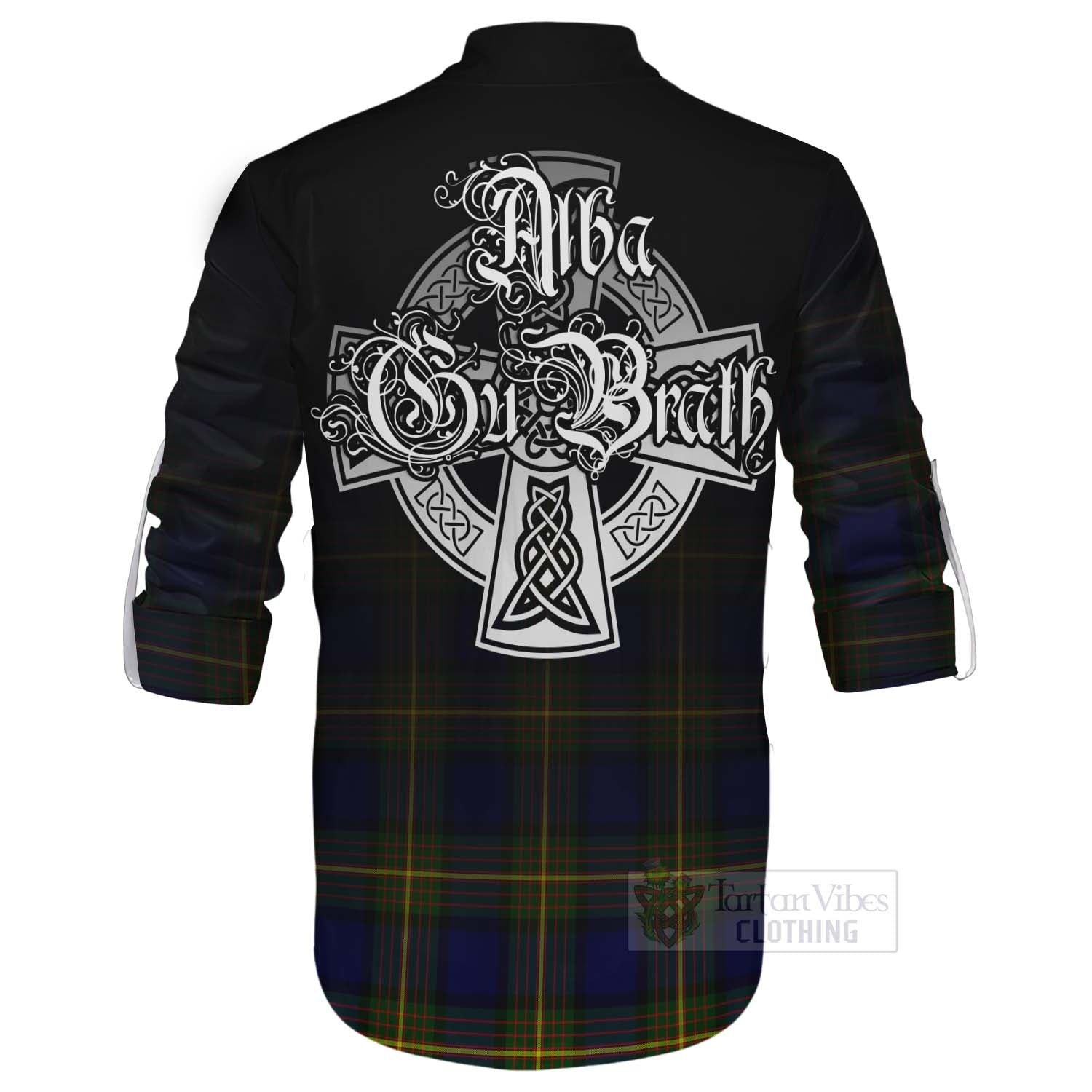 Tartan Vibes Clothing Muir Tartan Ghillie Kilt Shirt Featuring Alba Gu Brath Family Crest Celtic Inspired