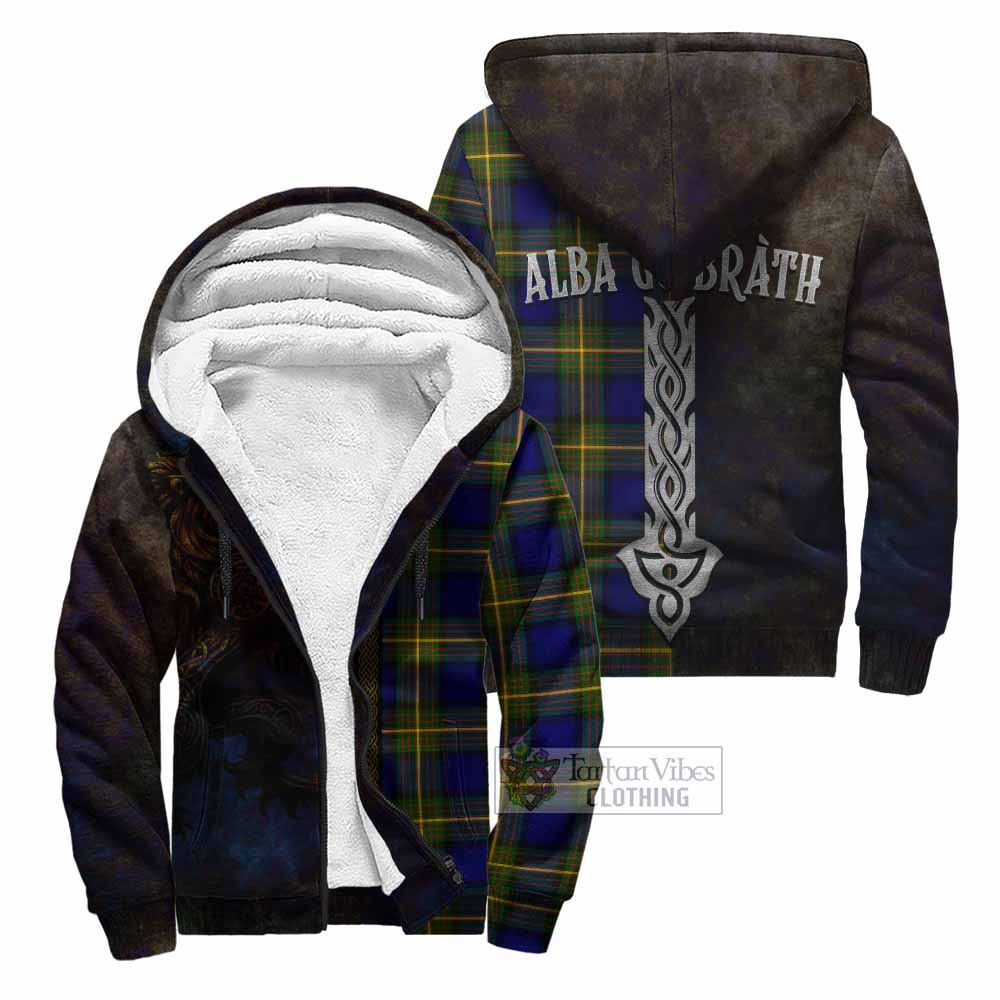 Tartan Vibes Clothing Muir Tartan Family Crest Sherpa Hoodie Alba Gu Brath Be Brave Lion Ancient Style