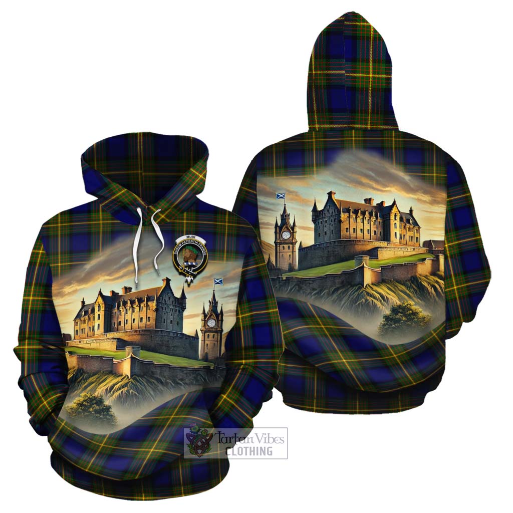 Tartan Vibes Clothing Muir Tartan Family Crest Cotton Hoodie with Scottish Ancient Castle Style