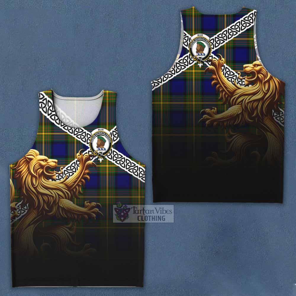 Tartan Vibes Clothing Muir Crest Tartan Men's Tank Top with Golden Lion Emblem Celtic Style