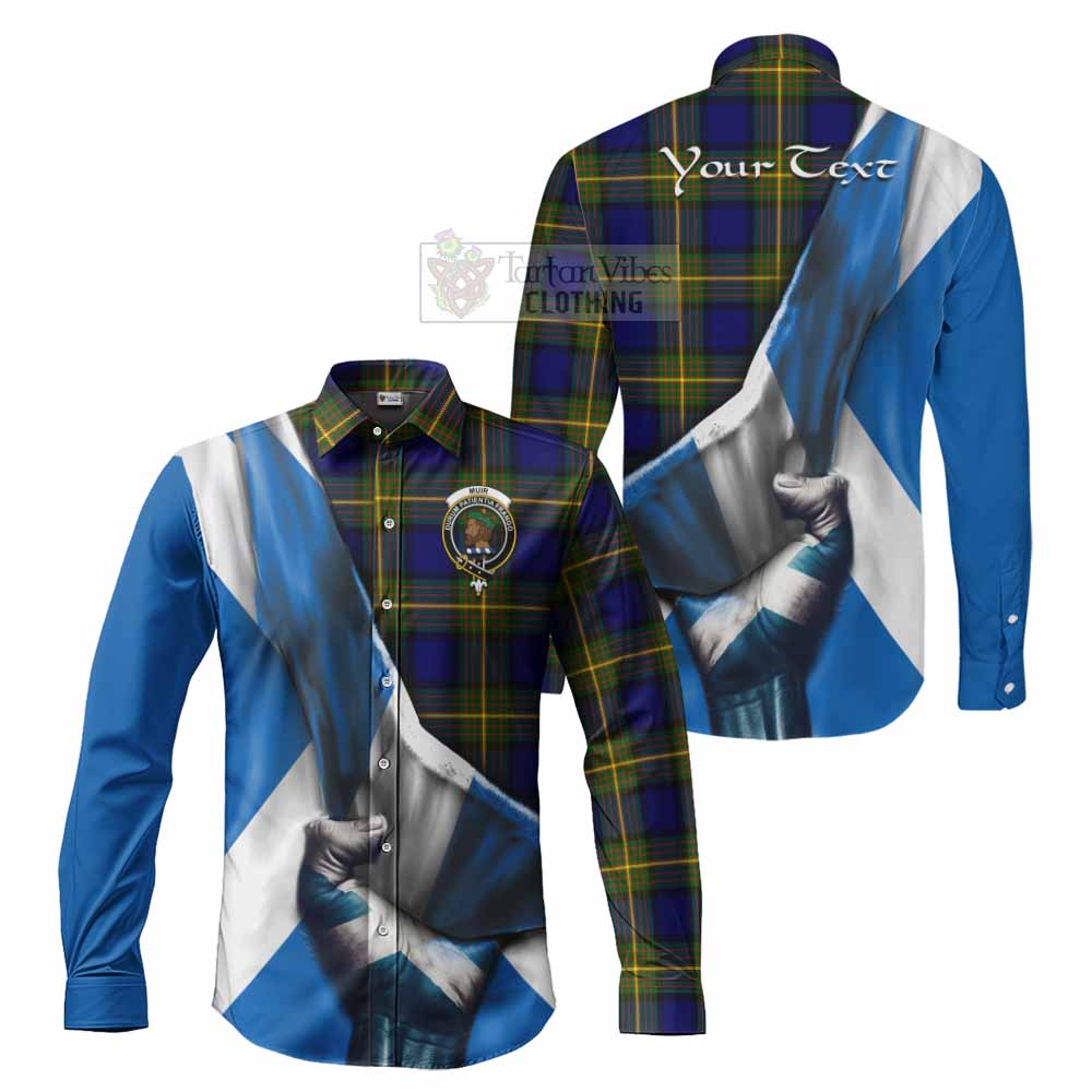 Tartan Vibes Clothing Muir Tartan Long Sleeve Button Shirt with Family Crest Scotland Patriotic Style