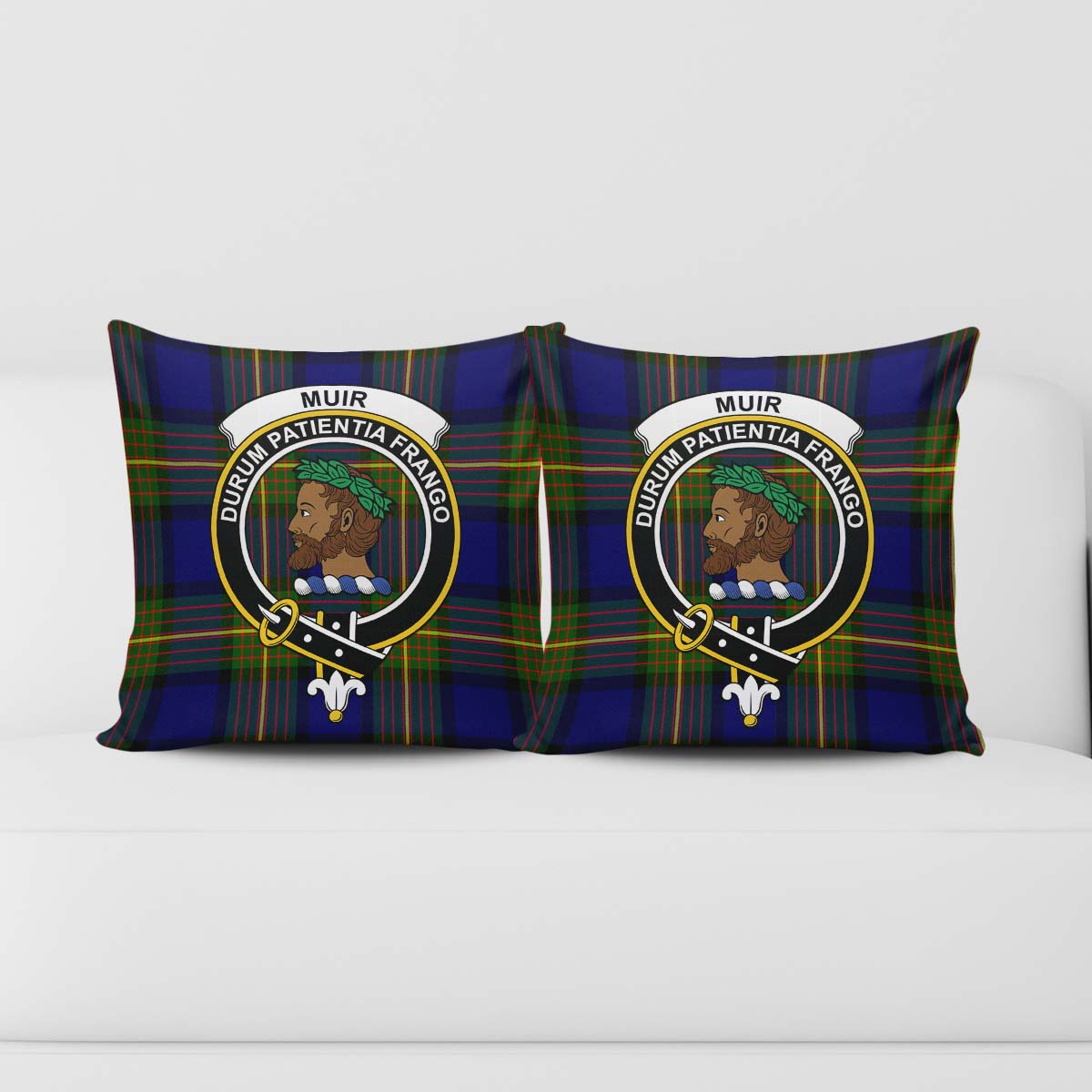 Muir Tartan Pillow Cover with Family Crest - Tartanvibesclothing