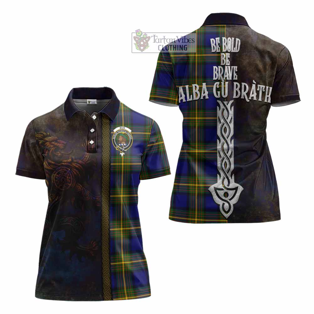 Tartan Vibes Clothing Muir Tartan Family Crest Women's Polo Shirt Alba Gu Brath Be Brave Lion Ancient Style