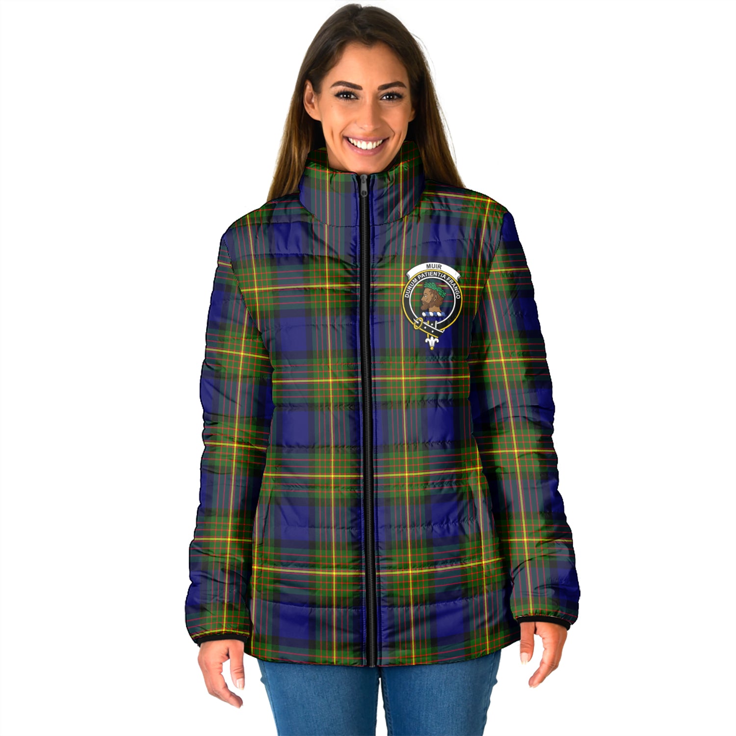 Muir Tartan Padded Jacket with Family Crest - Tartan Vibes Clothing