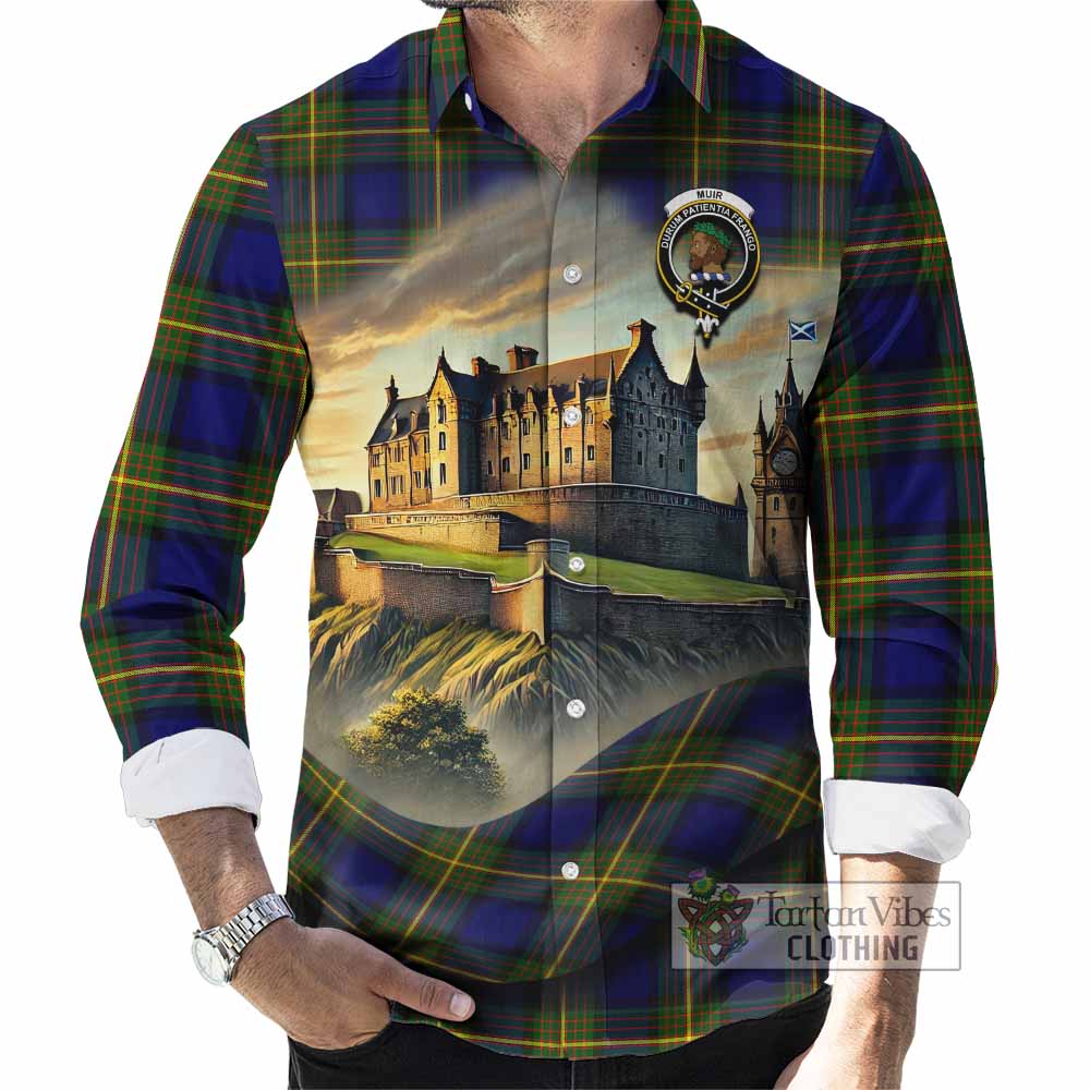 Tartan Vibes Clothing Muir Tartan Family Crest Long Sleeve Button Shirt with Scottish Ancient Castle Style
