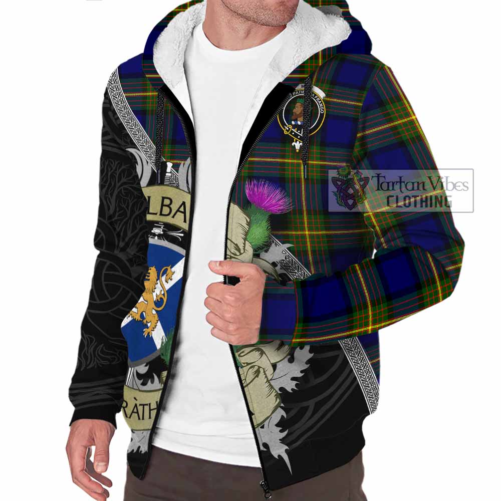 Tartan Vibes Clothing Muir Tartan Family Crest Sherpa Hoodie Lion Rampant Royal Thistle Shield Celtic Inspired