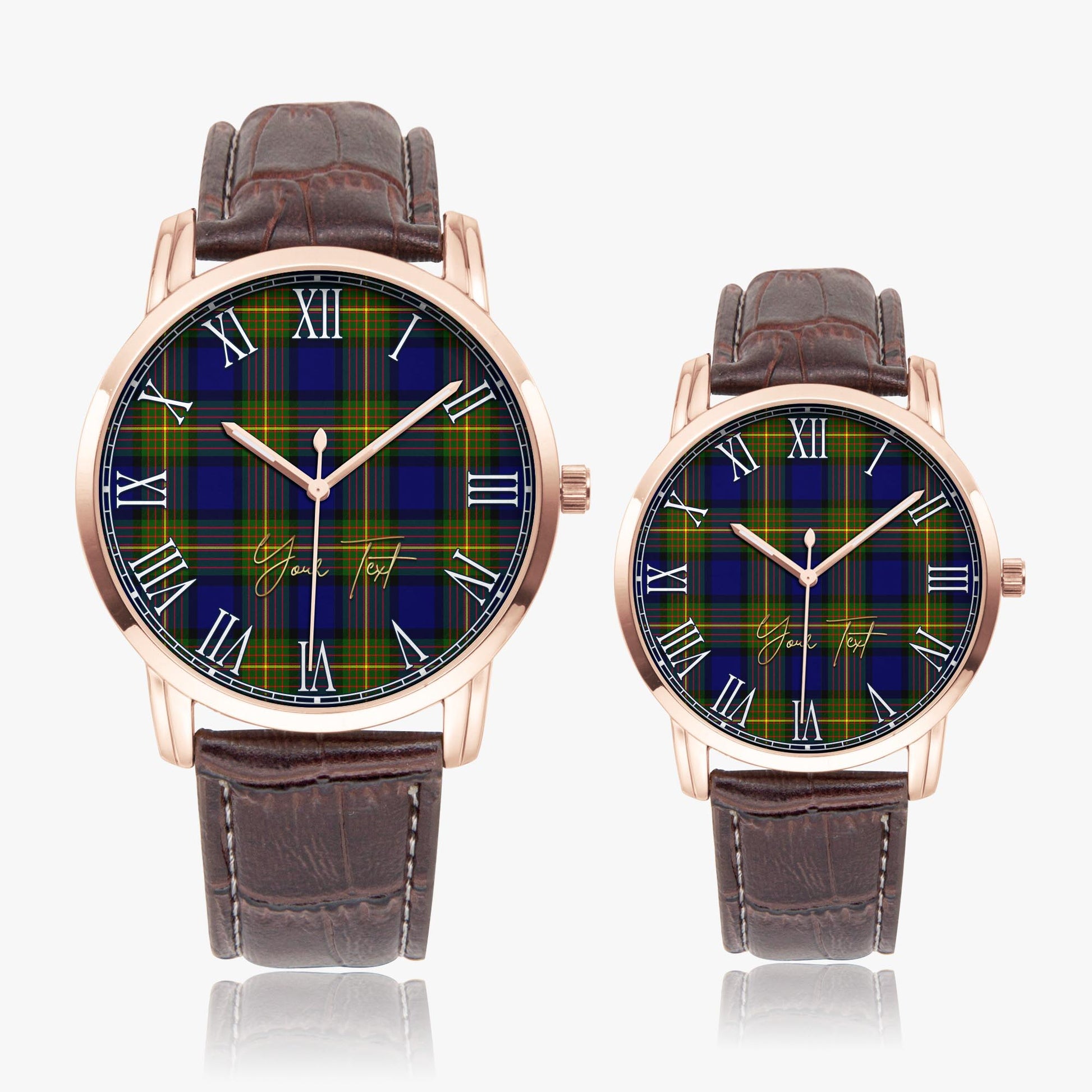 Muir Tartan Personalized Your Text Leather Trap Quartz Watch Wide Type Rose Gold Case With Brown Leather Strap - Tartanvibesclothing