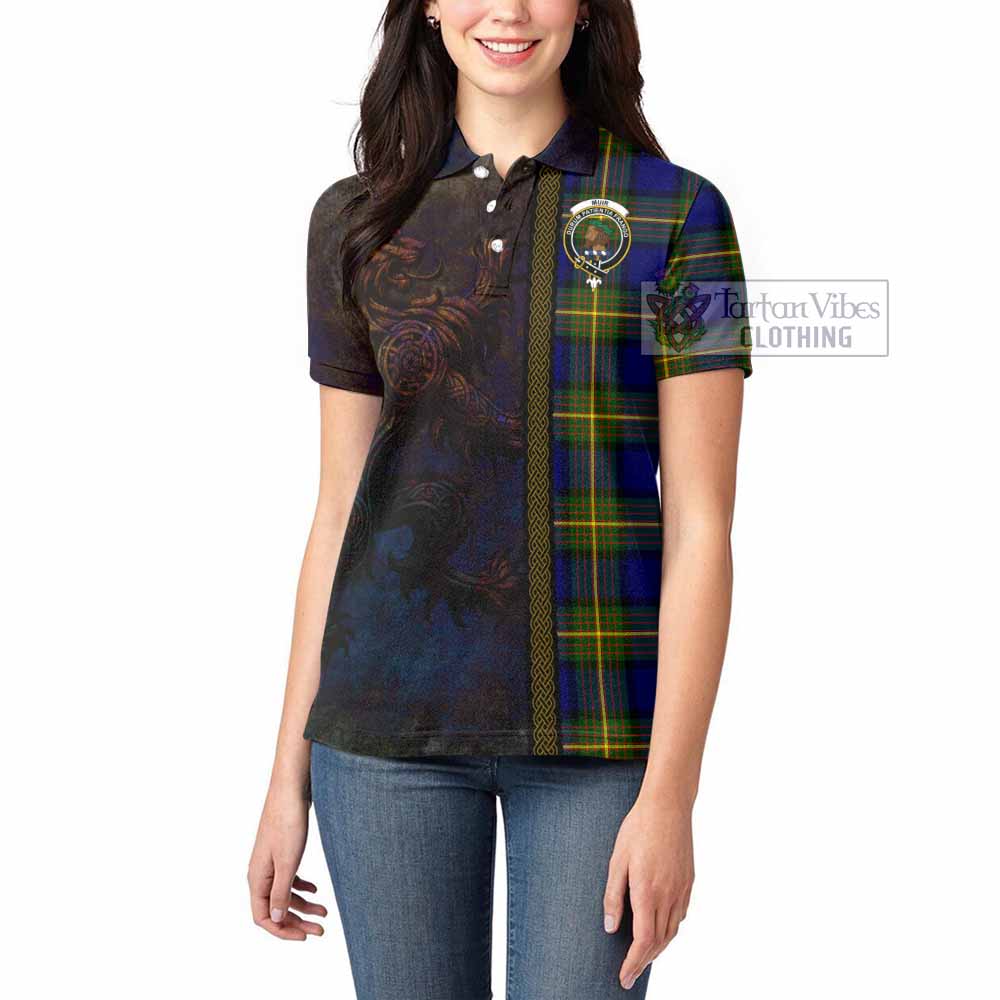 Tartan Vibes Clothing Muir Tartan Family Crest Women's Polo Shirt Alba Gu Brath Be Brave Lion Ancient Style