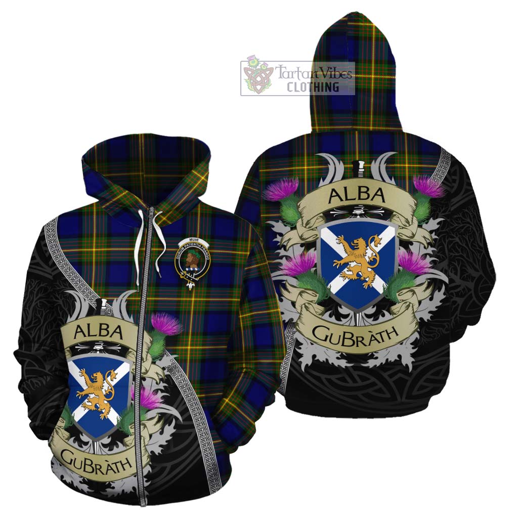 Tartan Vibes Clothing Muir Tartan Family Crest Cotton Hoodie Lion Rampant Royal Thistle Shield Celtic Inspired
