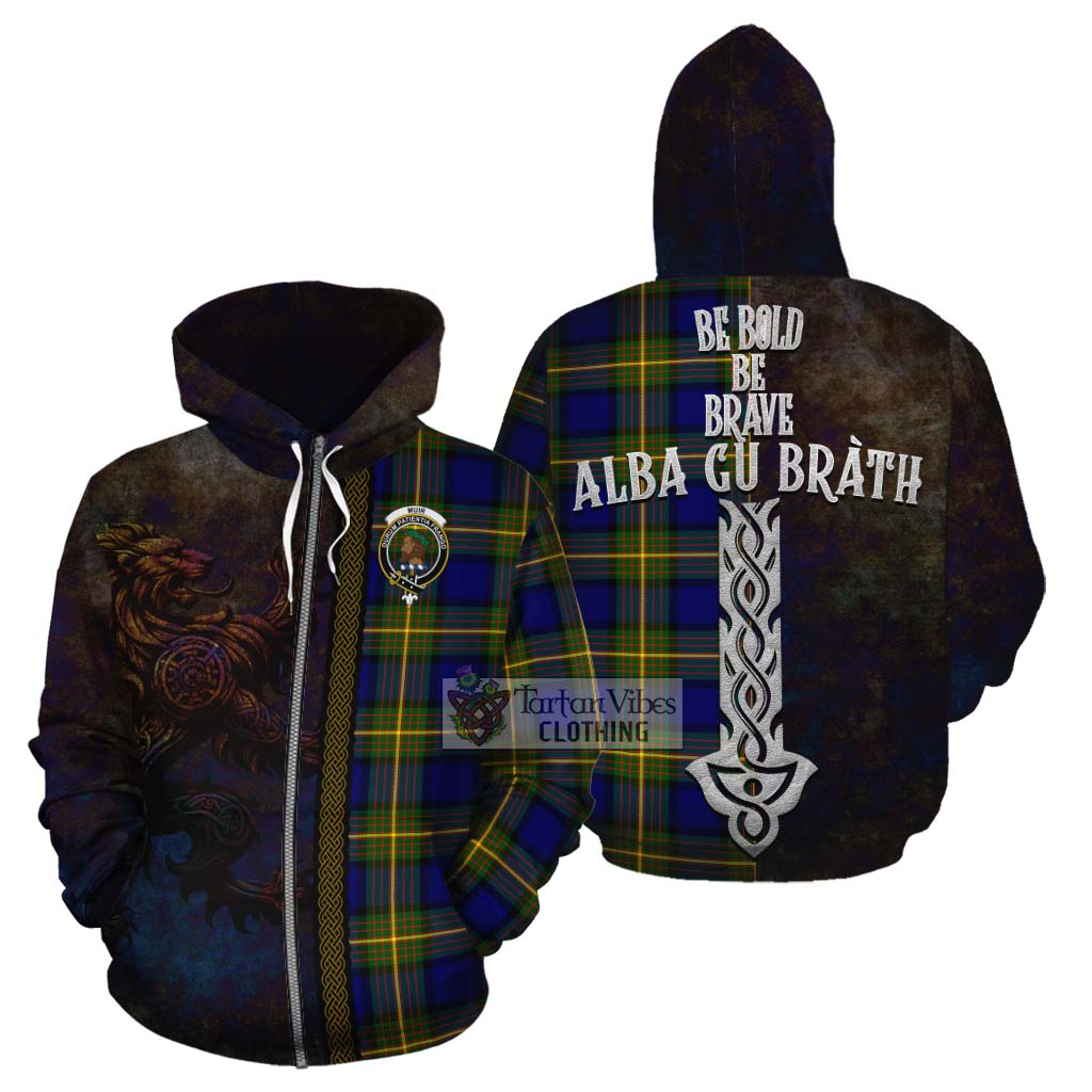 Tartan Vibes Clothing Muir Tartan Family Crest Cotton Hoodie Alba Gu Brath Be Brave Lion Ancient Style