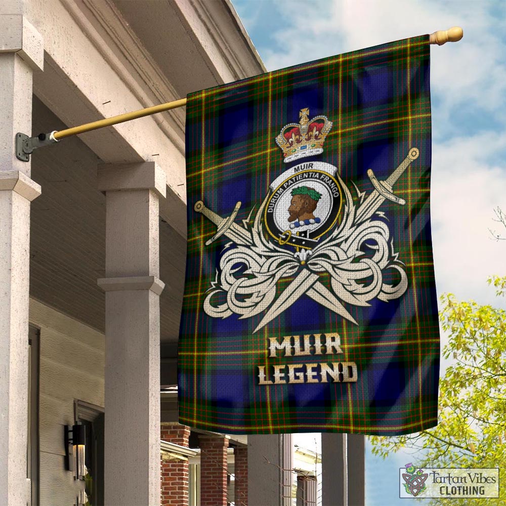 Tartan Vibes Clothing Muir Tartan Flag with Clan Crest and the Golden Sword of Courageous Legacy