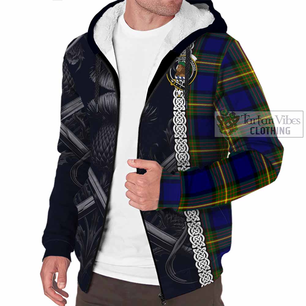 Tartan Vibes Clothing Muir Tartan Sherpa Hoodie with Family Crest Cross Sword Thistle Celtic Vibes