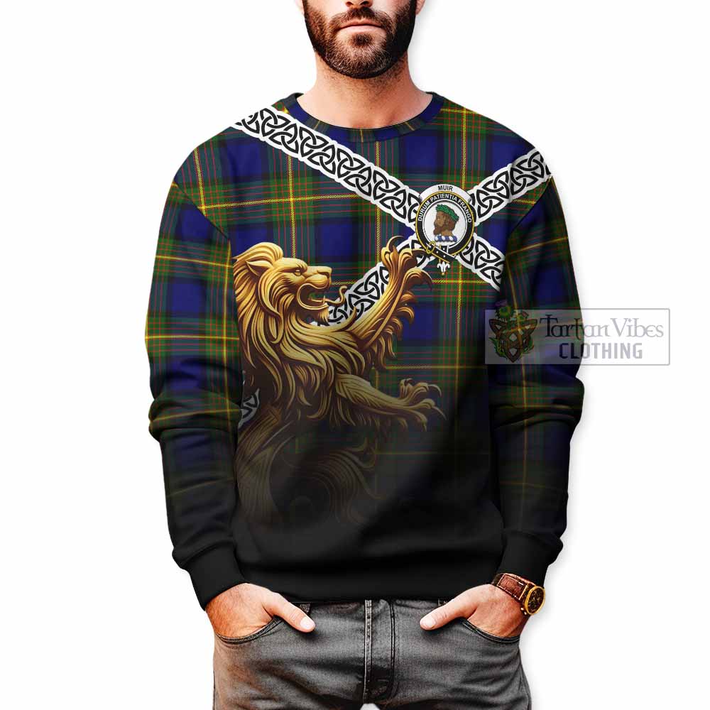 Tartan Vibes Clothing Muir Crest Tartan Sweatshirt with Golden Lion Emblem Celtic Style