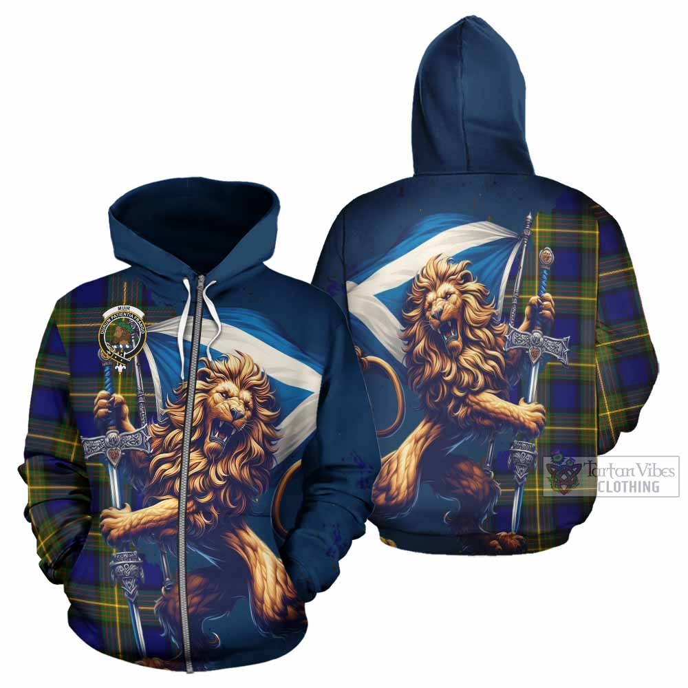 Muir Tartan Family Crest Hoodie with Scottish Majestic Lion