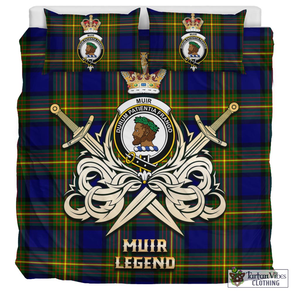 Tartan Vibes Clothing Muir Tartan Bedding Set with Clan Crest and the Golden Sword of Courageous Legacy