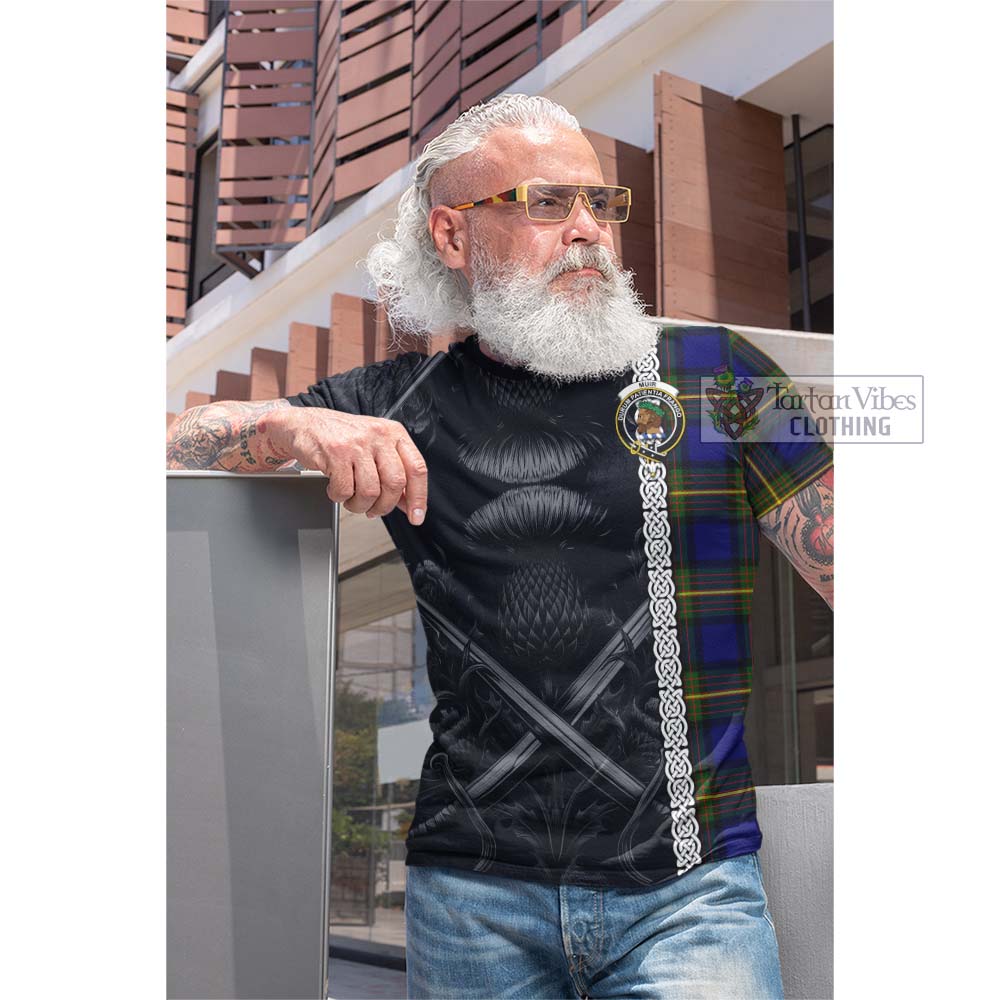 Tartan Vibes Clothing Muir Tartan Cotton T-shirt with Family Crest Cross Sword Thistle Celtic Vibes