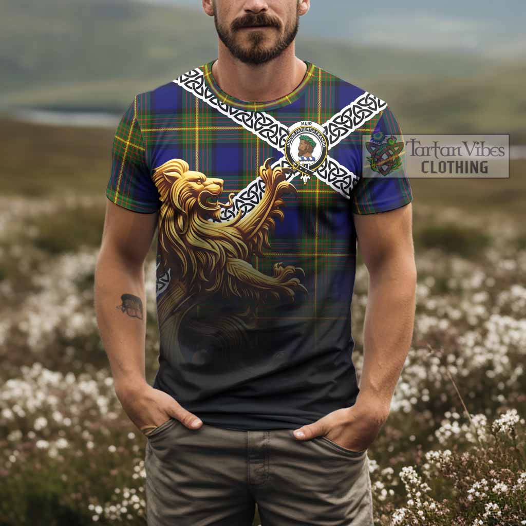 Tartan Vibes Clothing Muir Crest Tartan T-Shirt with Golden Lion Emblem Celtic Style