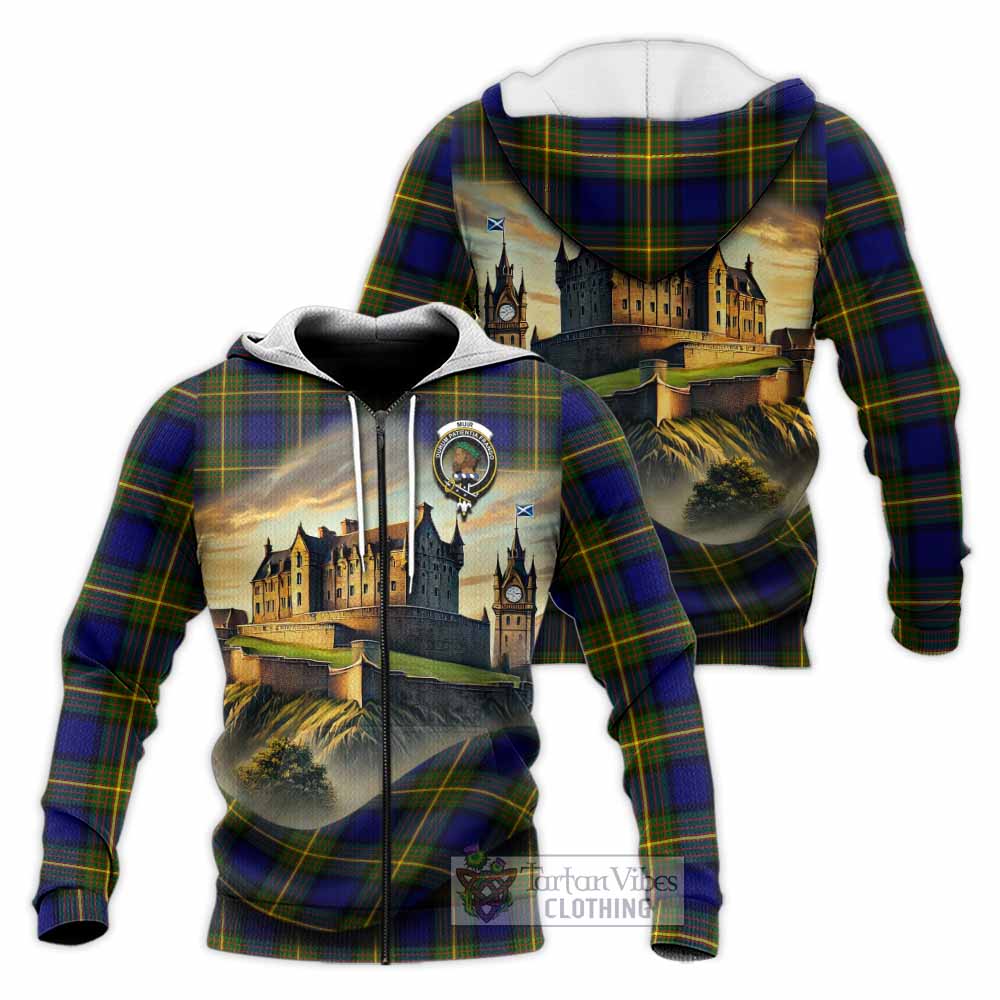 Tartan Vibes Clothing Muir Tartan Family Crest Knitted Hoodie with Scottish Ancient Castle Style