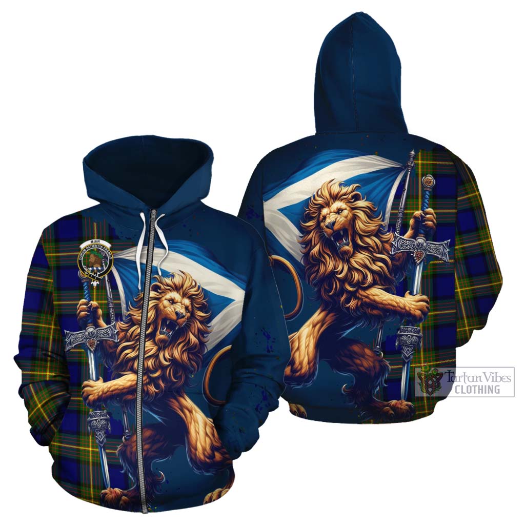 Tartan Vibes Clothing Muir Tartan Family Crest Cotton Hoodie with Scottish Majestic Lion