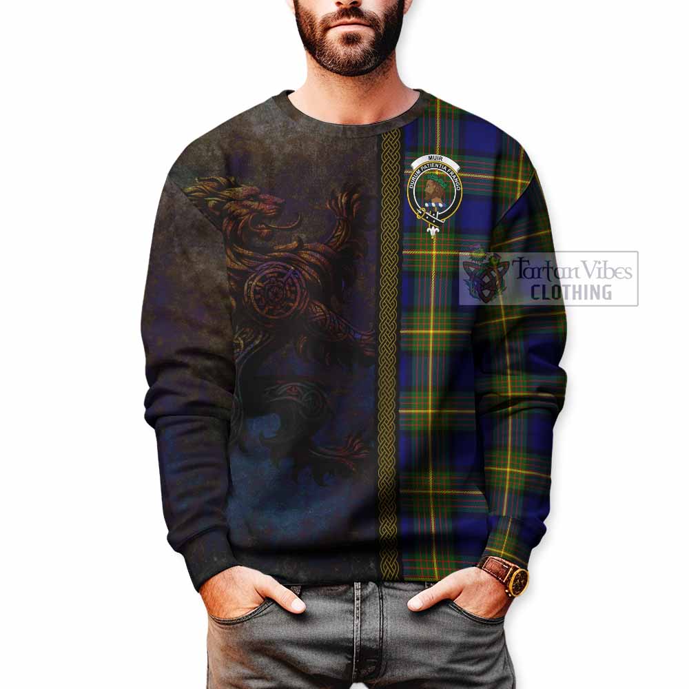 Tartan Vibes Clothing Muir Tartan Family Crest Sweatshirt Alba Gu Brath Be Brave Lion Ancient Style