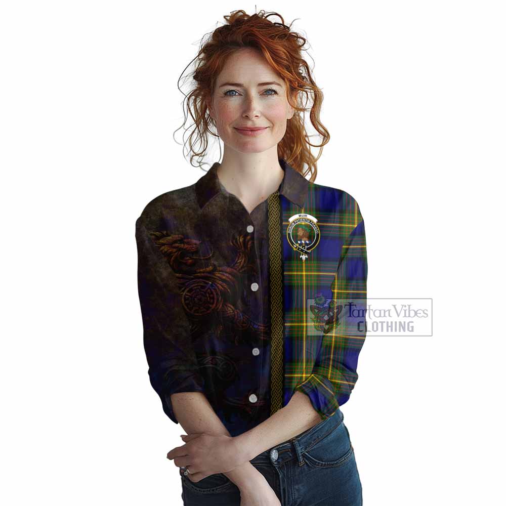 Tartan Vibes Clothing Muir Tartan Family Crest Women's Casual Shirt Alba Gu Brath Be Brave Lion Ancient Style