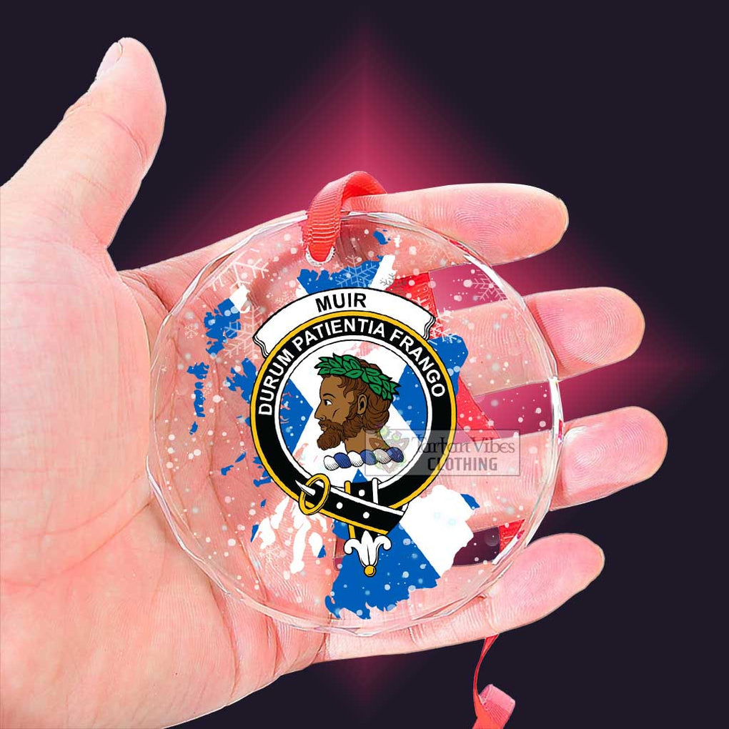 Tartan Vibes Clothing Muir Clan Crest Christmas Glass Ornament with Scotland Map