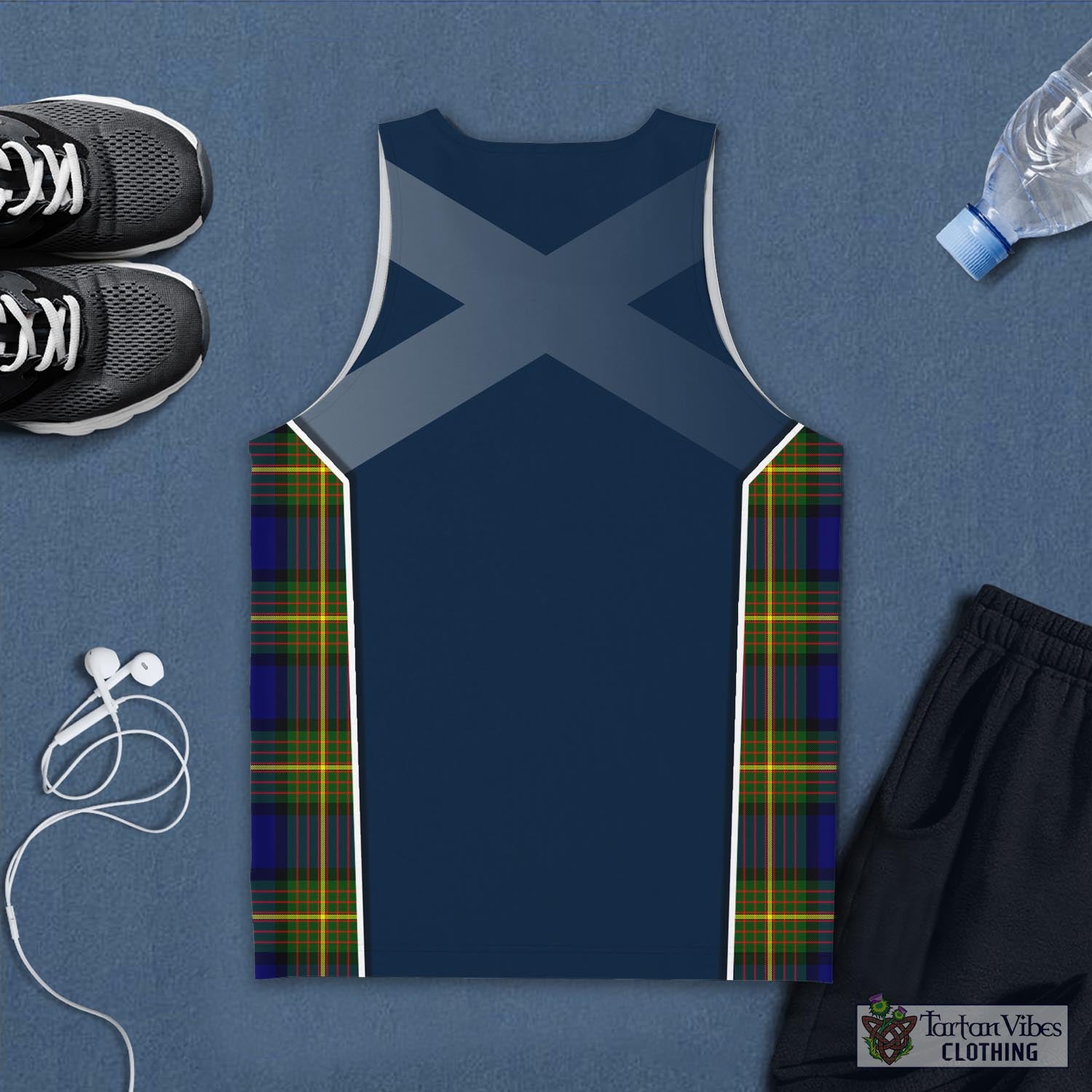 Tartan Vibes Clothing Muir Tartan Men's Tanks Top with Family Crest and Scottish Thistle Vibes Sport Style