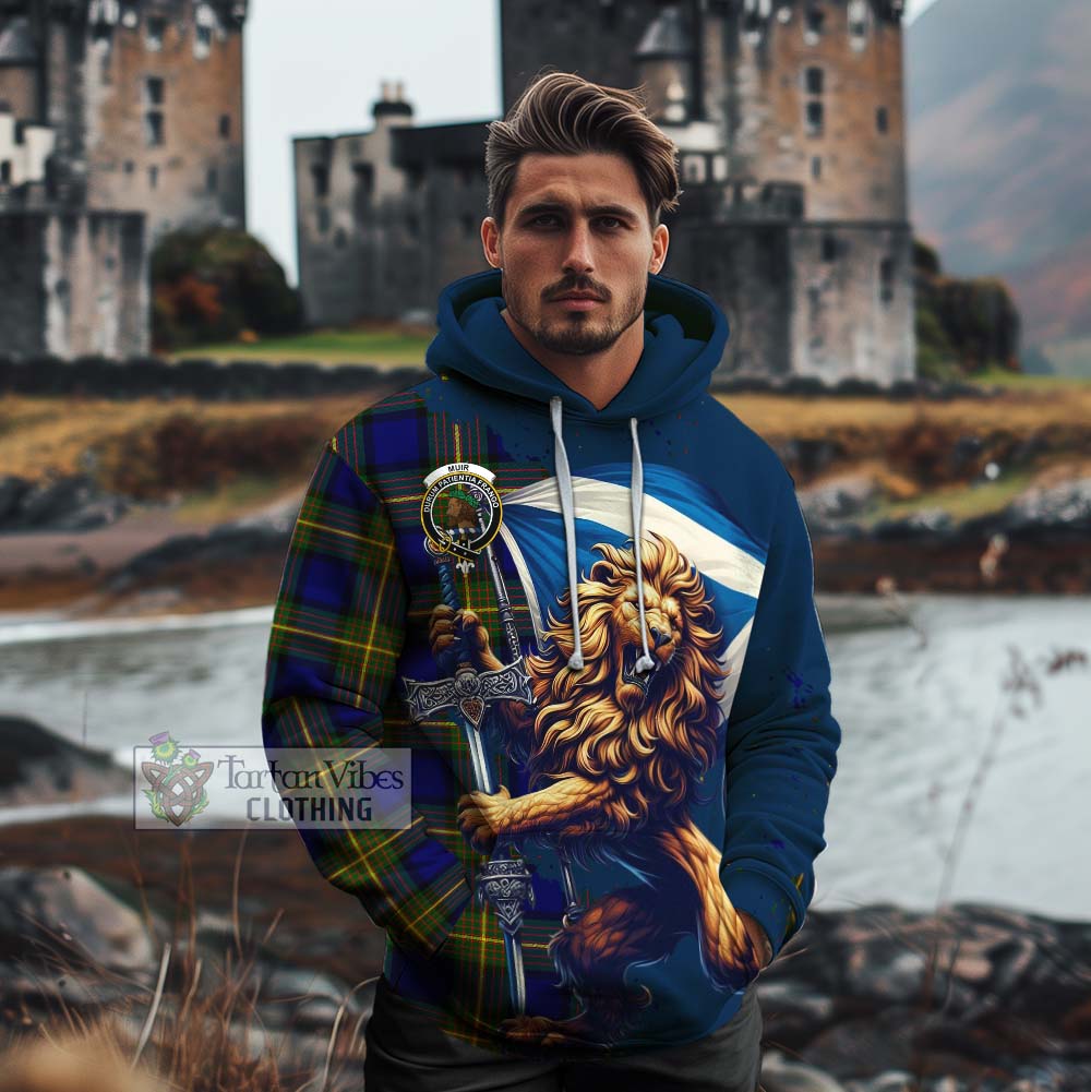 Tartan Vibes Clothing Muir Tartan Family Crest Cotton Hoodie with Scottish Majestic Lion