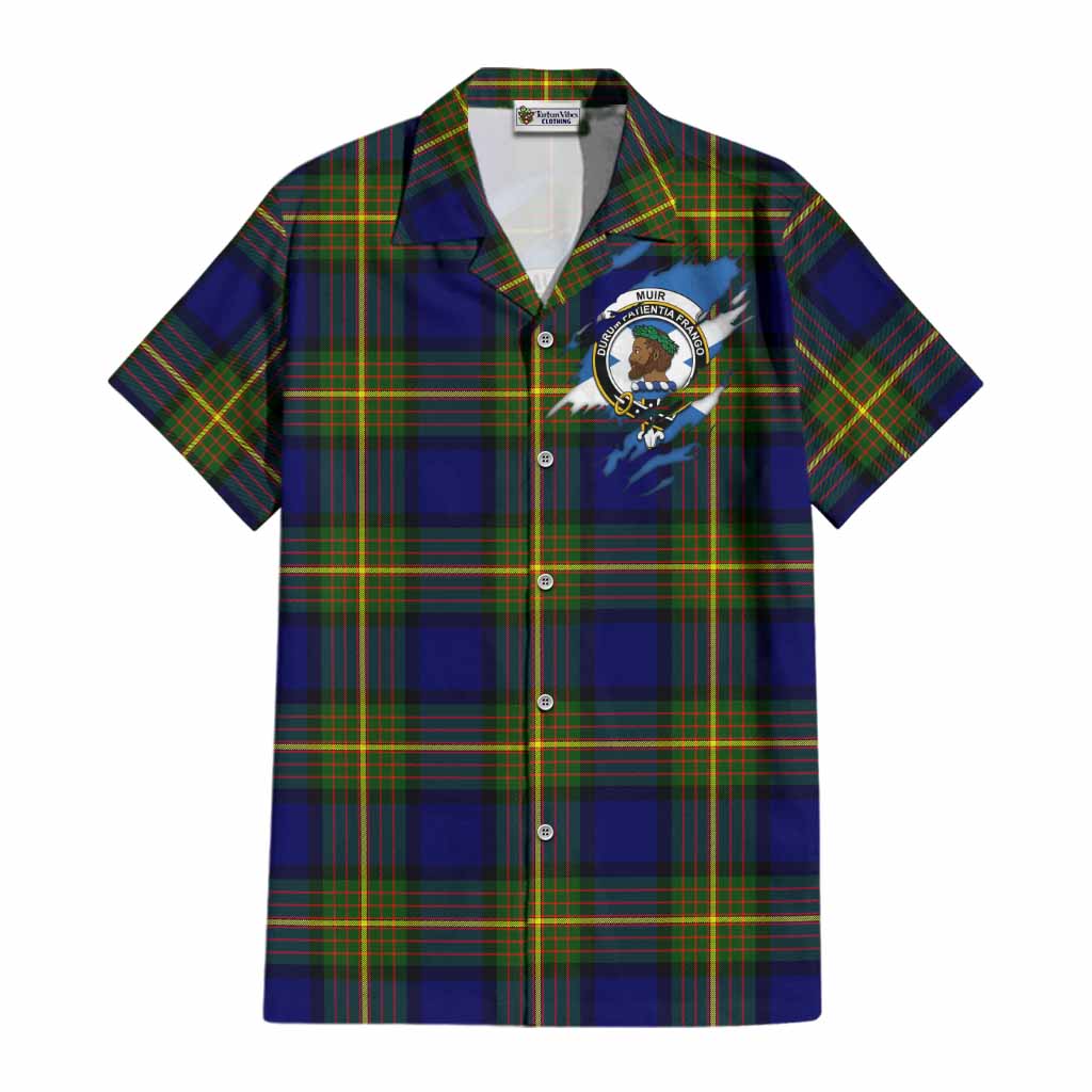 Muir Clan Crest In Me Tartan Cotton Hawaiian Shirt Scotland Flag Style