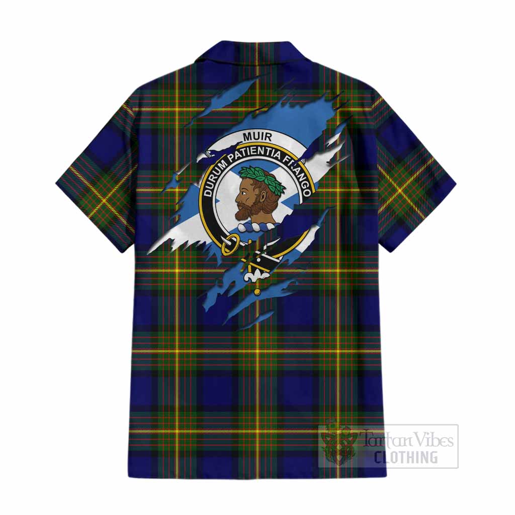 Muir Clan Crest In Me Tartan Cotton Hawaiian Shirt Scotland Flag Style