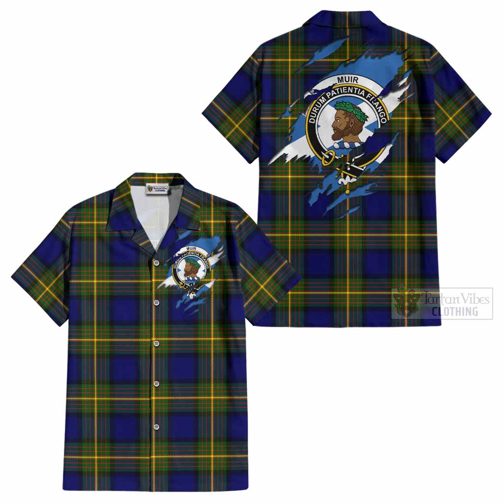 Muir Clan Crest In Me Tartan Cotton Hawaiian Shirt Scotland Flag Style