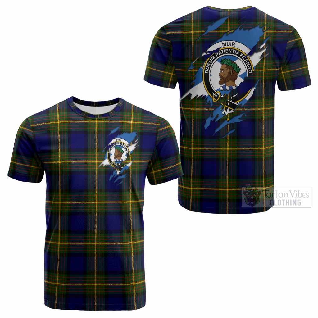 Muir Clan Crest In Me Tartan Cotton T-shirt Scotland Flag Style