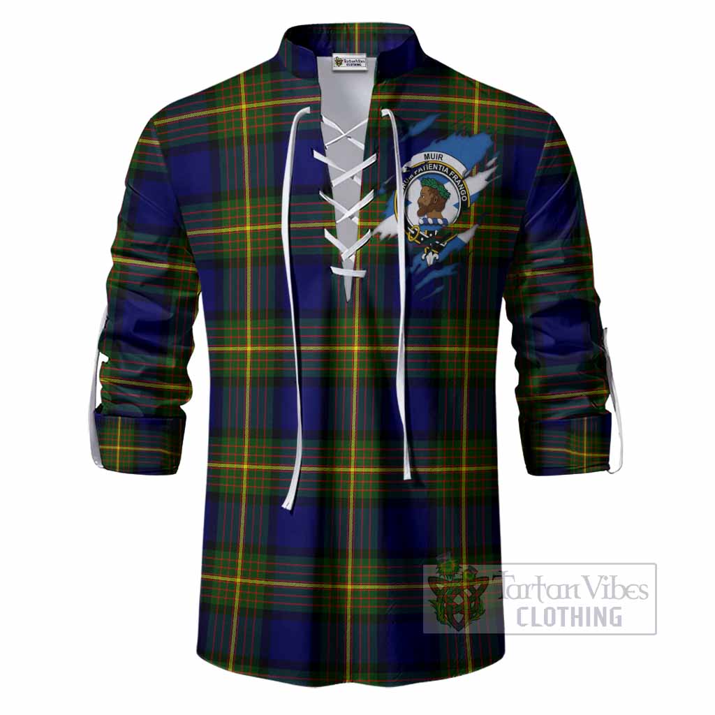 Muir Clan Crest In Me Tartan Ghillie Shirt Scotland Flag Style