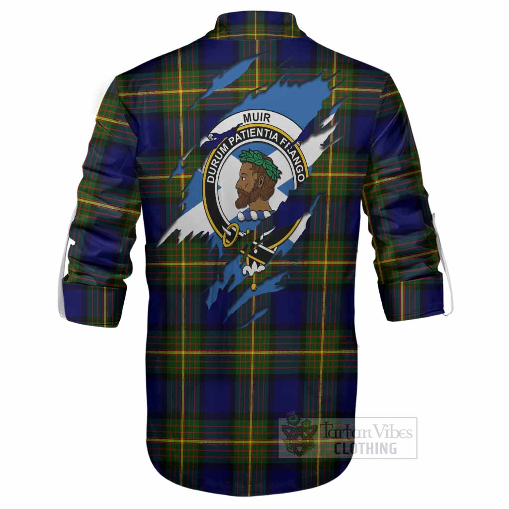 Muir Clan Crest In Me Tartan Ghillie Shirt Scotland Flag Style