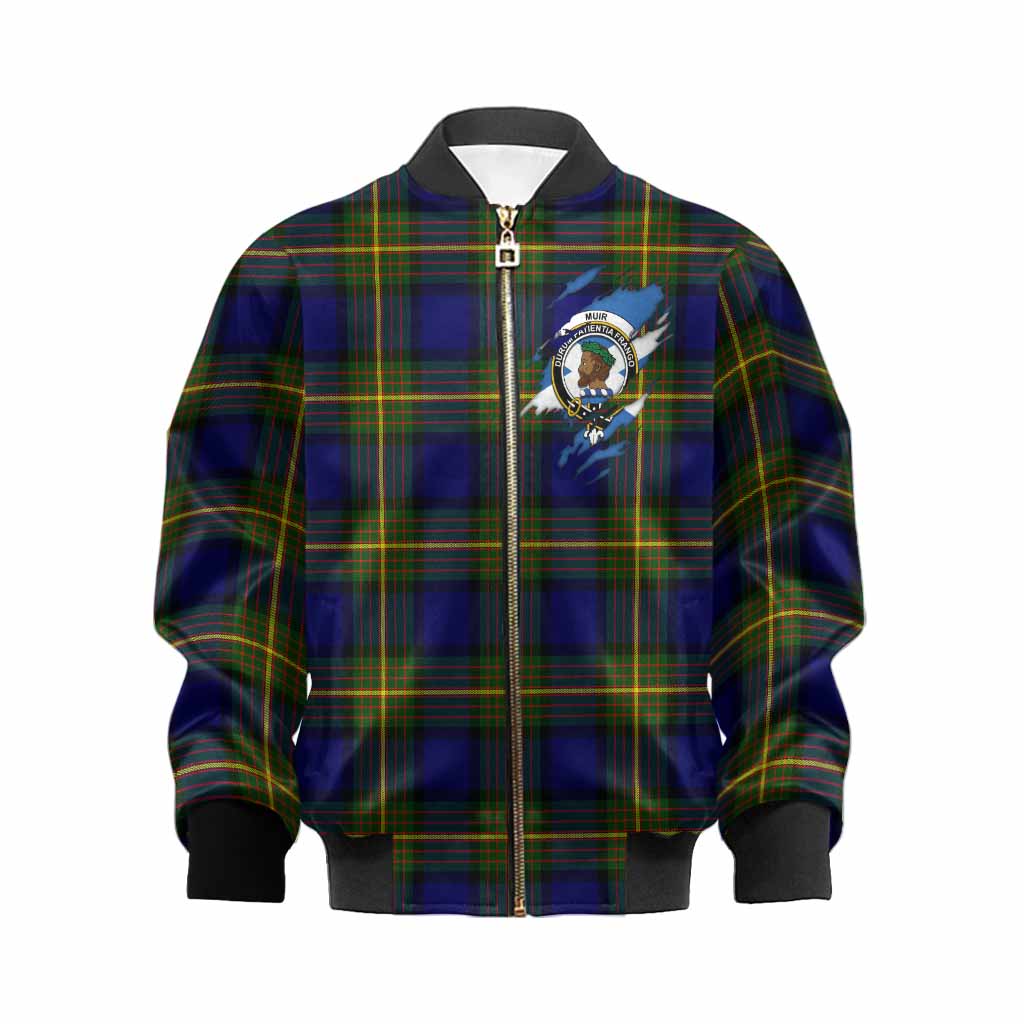 Muir Clan Crest In Me Tartan Kid Bomber Jacket Scotland Flag Style