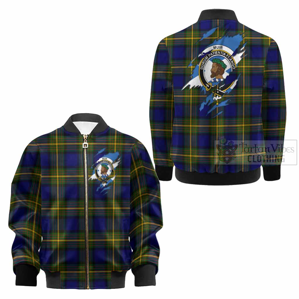 Muir Clan Crest In Me Tartan Kid Bomber Jacket Scotland Flag Style