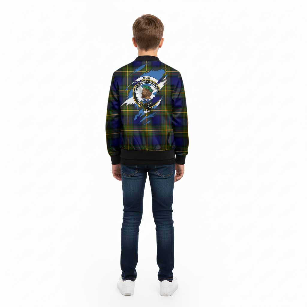 Muir Clan Crest In Me Tartan Kid Bomber Jacket Scotland Flag Style