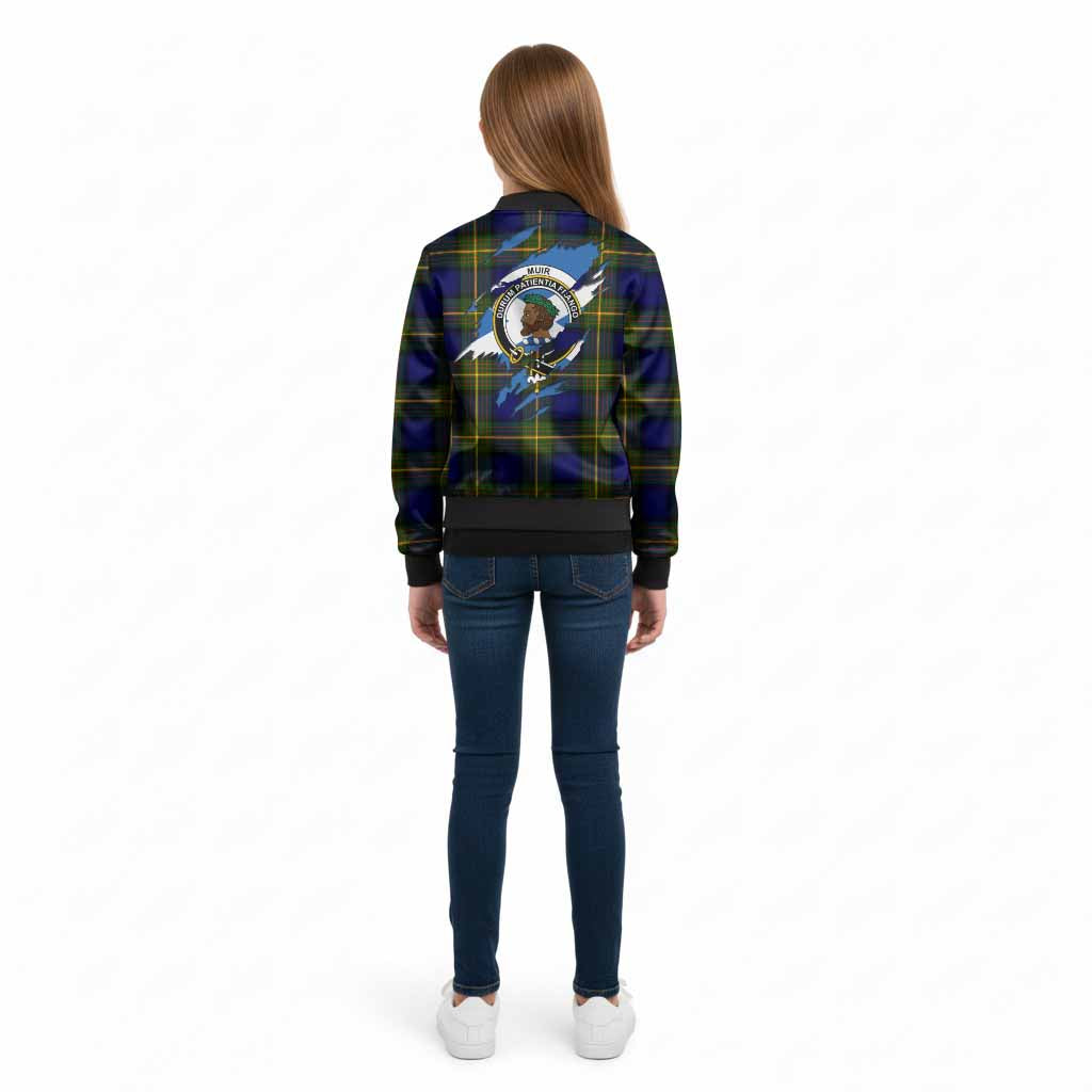 Muir Clan Crest In Me Tartan Kid Bomber Jacket Scotland Flag Style