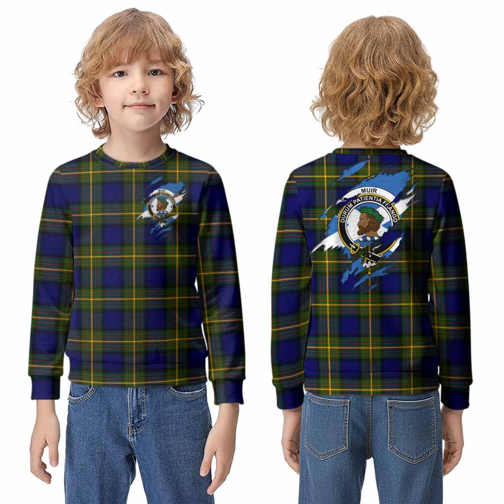 Muir Clan Crest In Me Tartan Kid Knitted Sweatshirt Scotland Flag Style