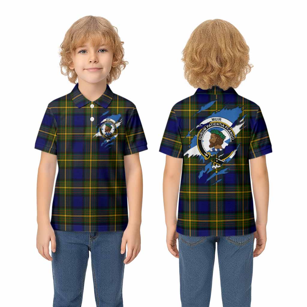Muir Clan Crest In Me Tartan Kid Polo Shirt Scotland Flag Style